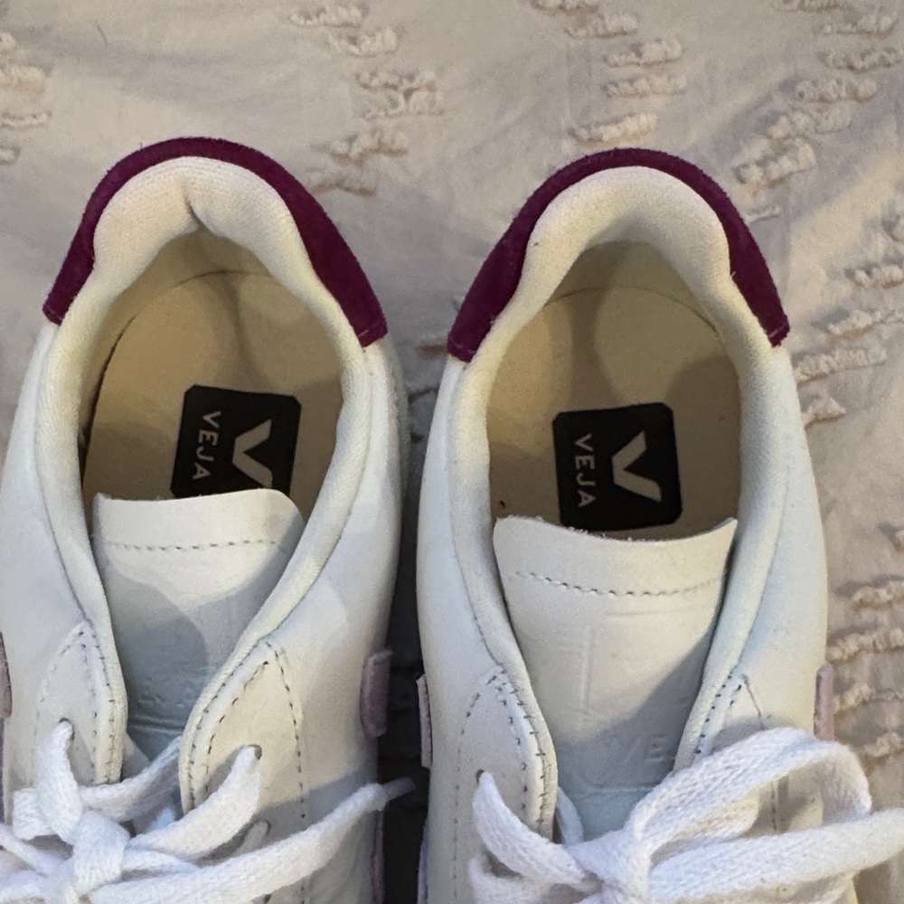 Veja White Sneakers with Deep Purple Accents